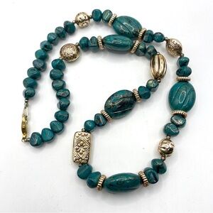 Vintage Acrylic Chunky Green & Gold Necklace